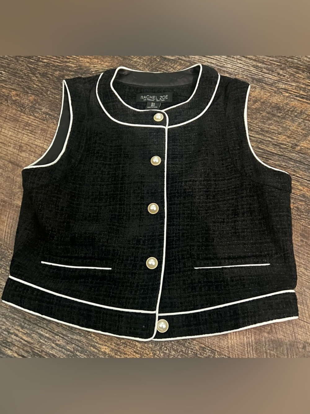 Rachel Zoe Black Tweed Sleeveless Dress with White Trim